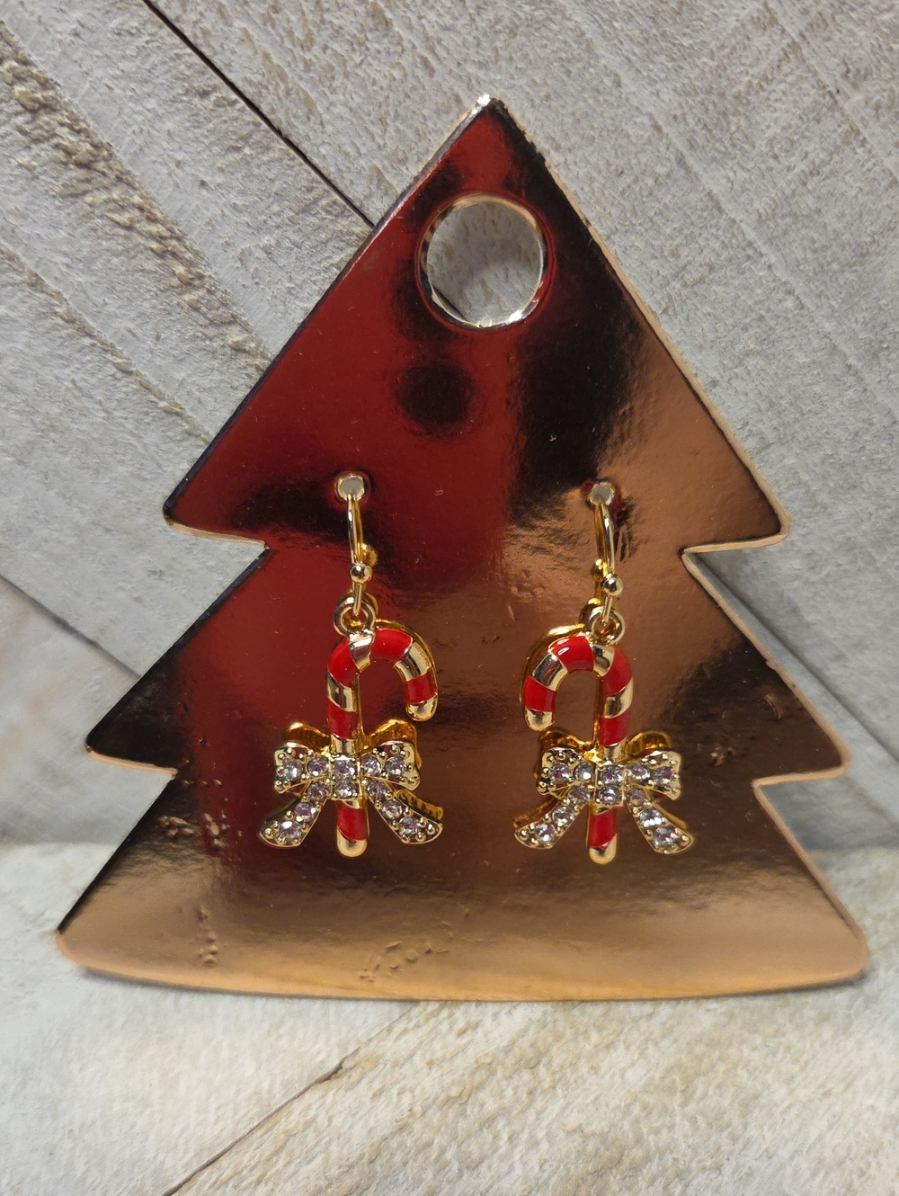 NWT Candy Cane Faux Diamond Drop Christmas Earrings